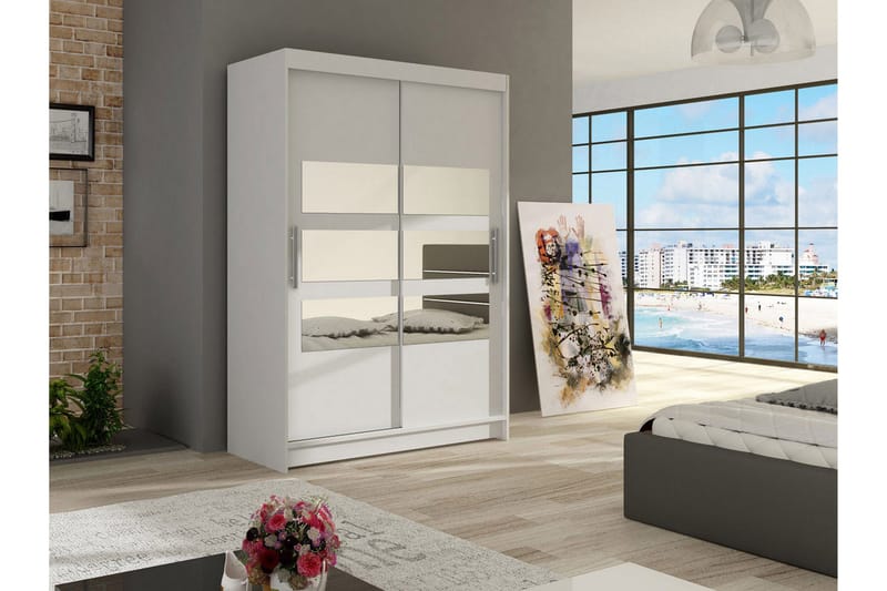 Vaatekaappi Aldo liukuovet Osittainen Peili - Valkoinen - Säilytys - Vaatesäilytys - Vaatekaappi