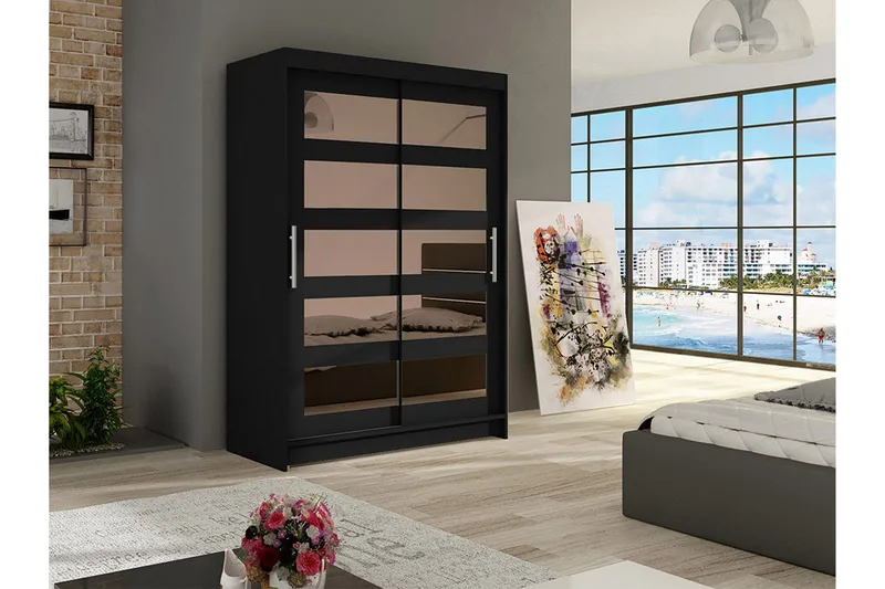 Vaatekaappi Aldo liukuovet Osittainen Peili - Musta - Säilytys - Vaatesäilytys - Vaatekaappi