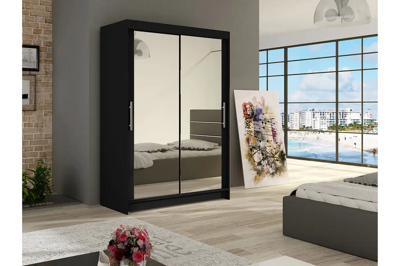Vaatekaappi Aldo liukuovet Peiliä - Musta - Säilytys - Vaatesäilytys - Vaatekaappi
