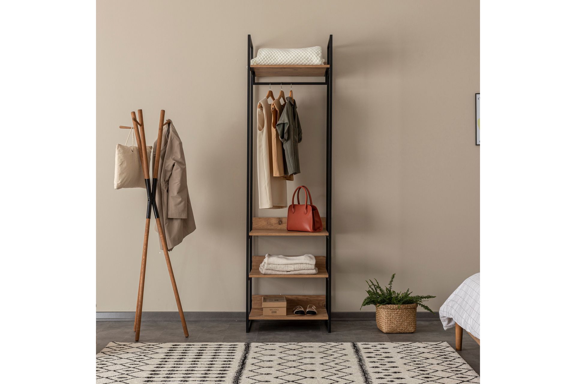 Vaatekaappi Anera 52x64 cm 11 hyllyä 1 ovi - Luonnonväri - Säilytys - Vaatesäilytys - Vaatekaappi