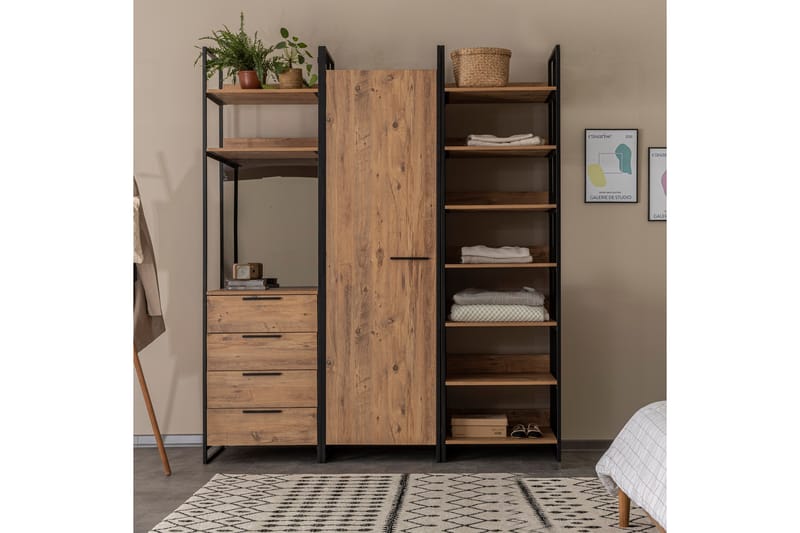 Vaatekaappi Anera 52x64 cm 4 Kaappia 1 Ovi - Luonnonväri - Säilytys - Vaatesäilytys - Vaatekaappi