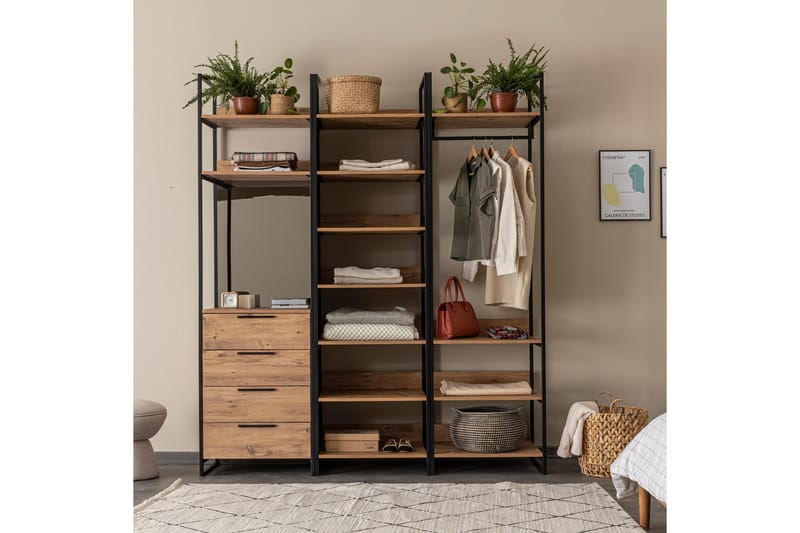 Vaatekaappi Anera 52x64 cm 4 Kaappia 13 Hyllyä - Luonnonväri - Säilytys - Vaatesäilytys - Vaatekaappi