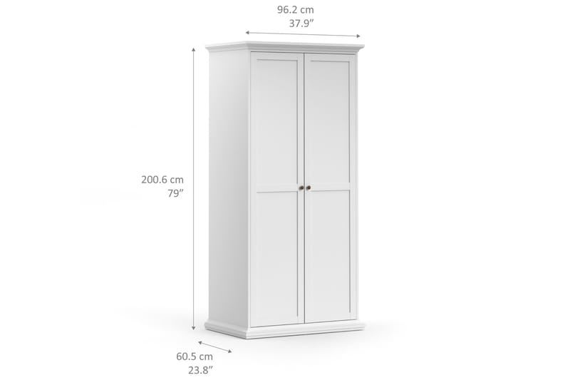 Vaatekaappi Anjou 96 cm 2 ovea - Valkoinen - Säilytys - Vaatesäilytys - Vaatekaappi