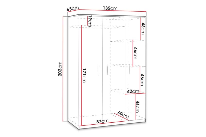 Vaatekaappi Barriga - Valkoinen - Säilytys - Vaatesäilytys - Vaatekaappi
