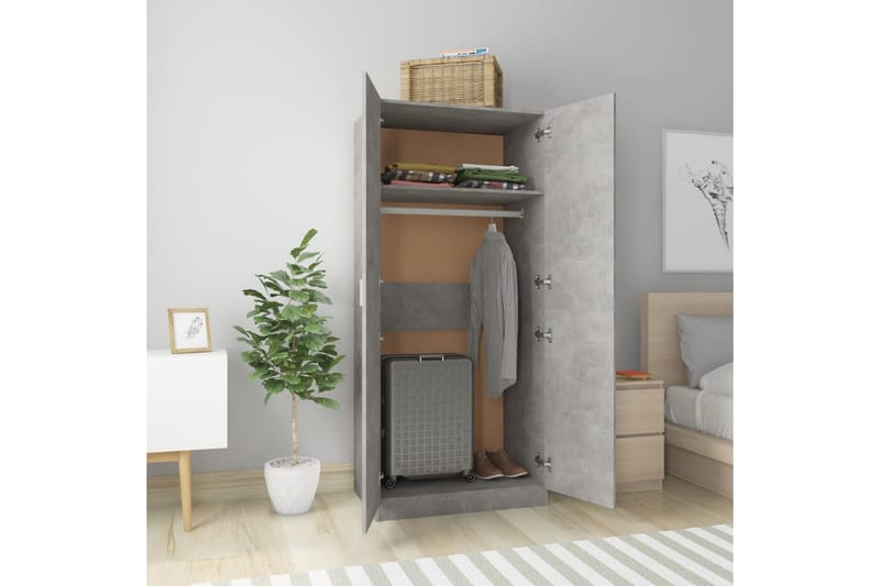 Vaatekaappi betoninharmaa 80x52x180 cm lastulevy - Harmaa - Säilytys - Vaatesäilytys - Vaatekaappi