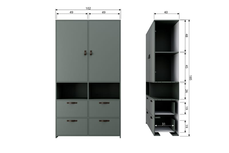 Vaatekaappi Cachafol Säilytyksellä - Harmaa - Säilytys - Vaatesäilytys - Vaatekaappi