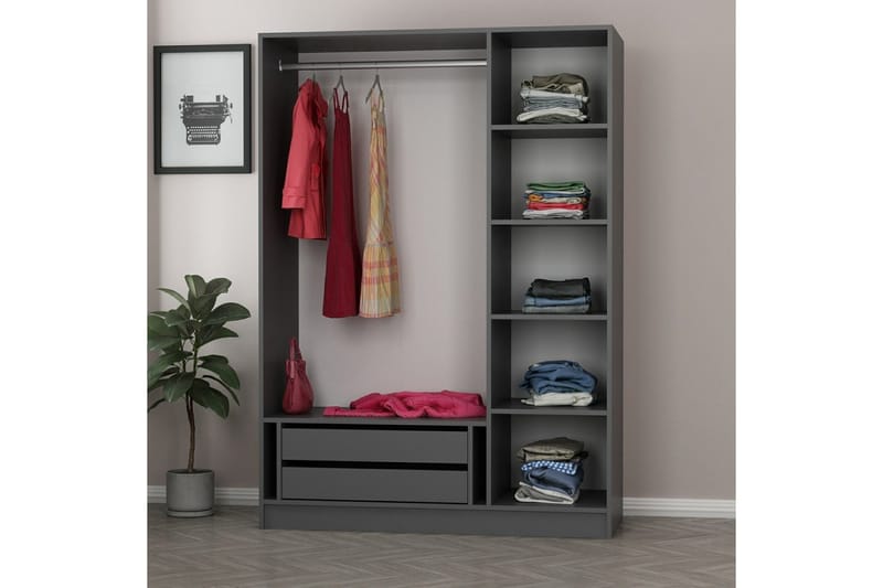 Vaatekaappi Cambrian 135 cm - Antrasiitti - Säilytys - Vaatesäilytys - Vaatekaappi