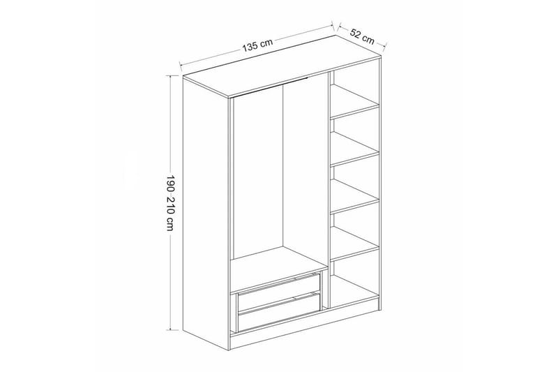 Vaatekaappi Cambrian 135 cm - Antrasiitti - Säilytys - Vaatesäilytys - Vaatekaappi
