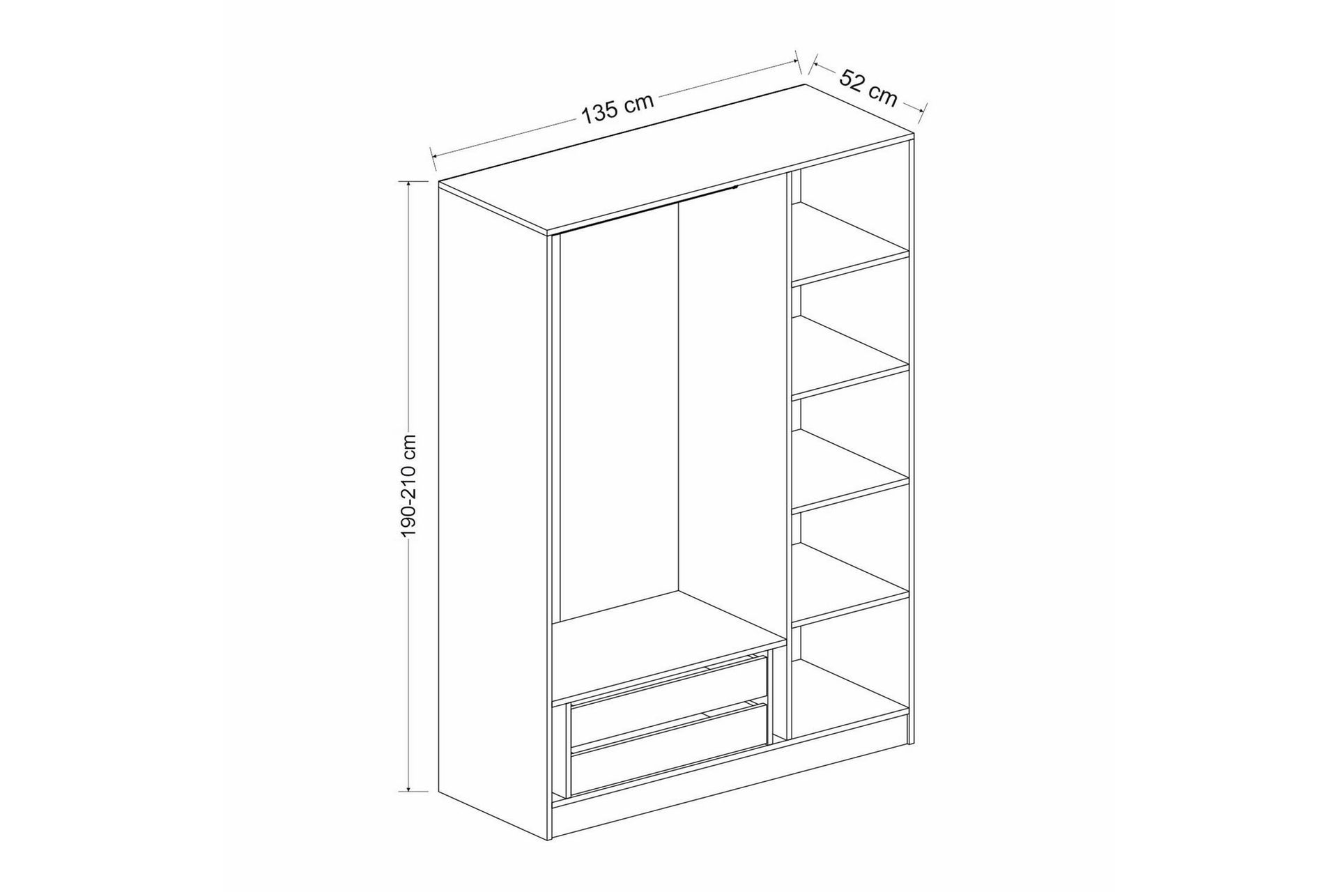 Vaatekaappi Cambrian 135 cm - Valkoinen - Säilytys - Vaatesäilytys - Vaatekaappi