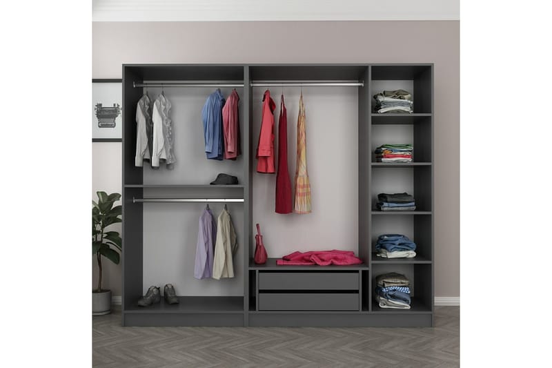 Vaatekaappi Cambrian 225 cm - Antrasiitti - Säilytys - Vaatesäilytys - Vaatekaappi