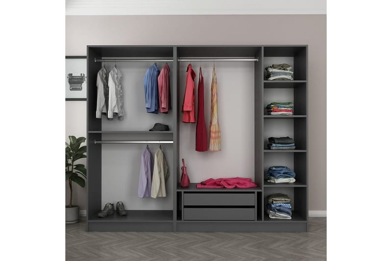 Vaatekaappi Cambrian 225 cm - Antrasiitti - Säilytys - Vaatesäilytys - Vaatekaappi