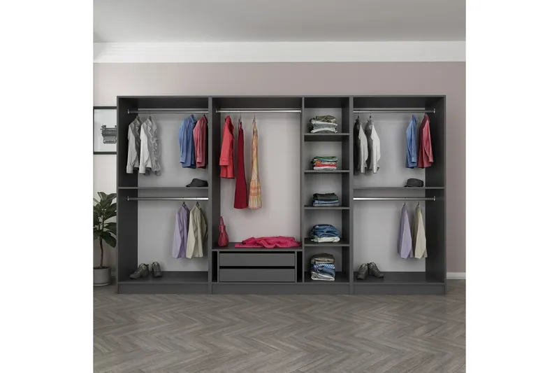 Vaatekaappi Cambrian 315 cm - Antrasiitti - Säilytys - Vaatesäilytys - Vaatekaappi
