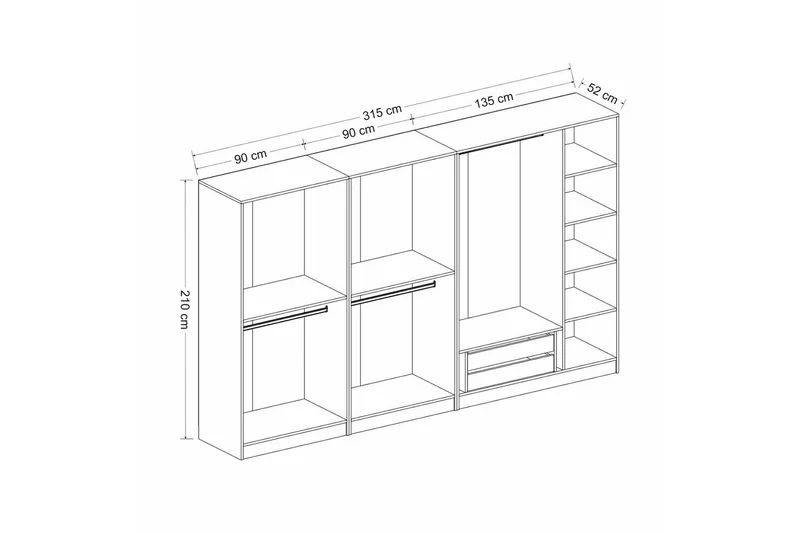 Vaatekaappi Cambrian 315 cm - Antrasiitti - Säilytys - Vaatesäilytys - Vaatekaappi
