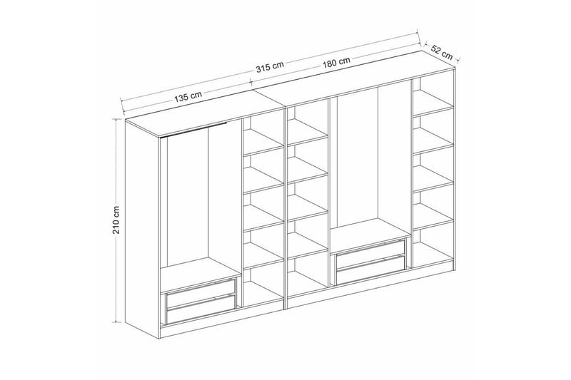 Vaatekaappi Cambrian 315 cm - Antrasiitti - Säilytys - Vaatesäilytys - Vaatekaappi