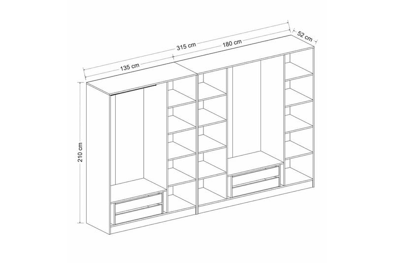 Vaatekaappi Cambrian 315 cm - Valkoinen - Säilytys - Vaatesäilytys - Vaatekaappi