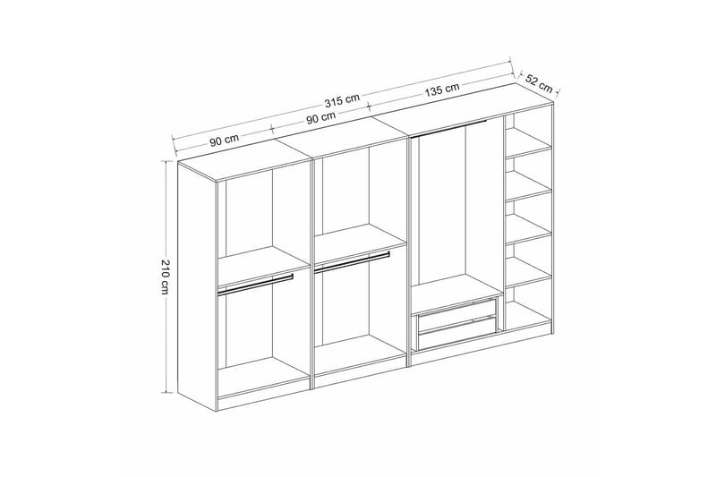 Vaatekaappi Cambrian 315 cm - Valkoinen - Säilytys - Vaatesäilytys - Vaatekaappi
