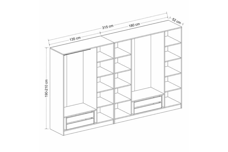 Vaatekaappi Cambrian 315 cm - Valkoinen - Säilytys - Vaatesäilytys - Vaatekaappi