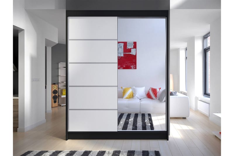 Vaatekaappi Camino 58x150 cm LED-valaistus - Musta/Valkoinen - Säilytys - Vaatesäilytys - Vaatekaappi