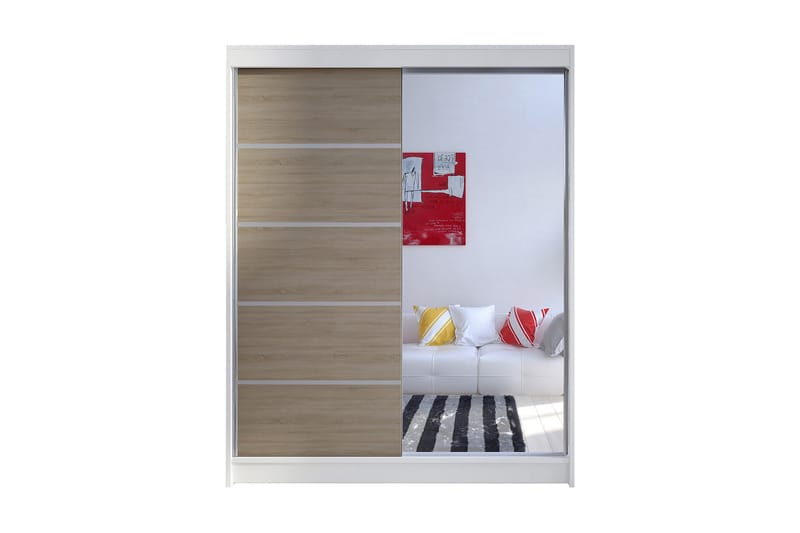 Vaatekaappi Camino 58x150 cm LED-valaistus - Valkoinen/Tammi - Säilytys - Vaatesäilytys - Vaatekaappi