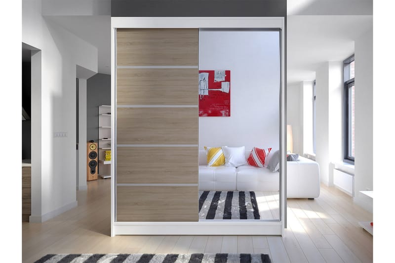 Vaatekaappi Camino 58x150 cm LED-valaistus - Valkoinen/Tammi - Säilytys - Vaatesäilytys - Vaatekaappi