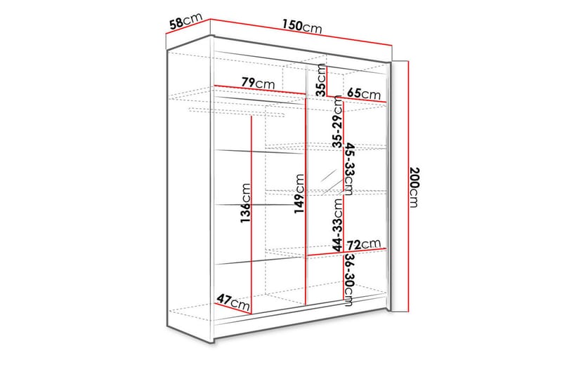 Vaatekaappi Camino 58x150 cm LED-valaistus - Vaatekaappi