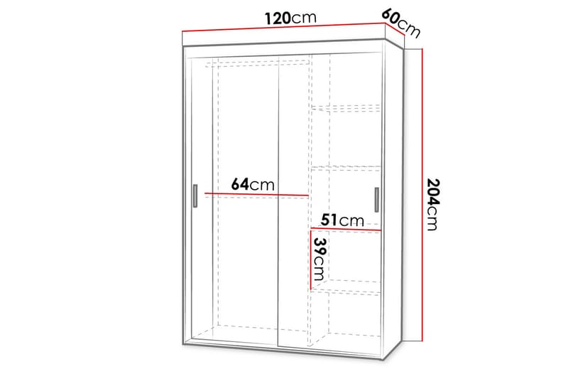 Vaatekaappi Collado peilillä 120 cm - Valkoinen - Säilytys - Vaatesäilytys - Vaatekaappi