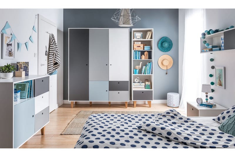 Vaatekaappi Concept Valkoinen/Tummanharmaa/Sininen - VOX - Säilytys - Vaatesäilytys - Vaatekaappi