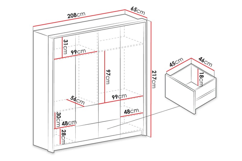 Vaatekaappi Dahlton 208 cm - Harmaa - Säilytys - Vaatesäilytys - Vaatekaappi