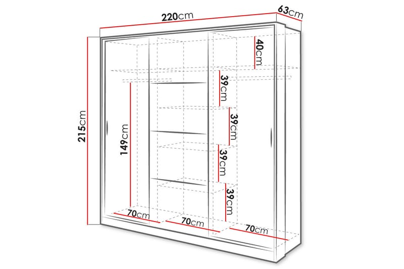 Vaatekaappi Dentro 220x63x215 cm - Valkoinen - Säilytys - Vaatesäilytys - Vaatekaappi