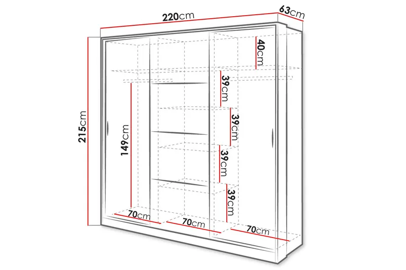 Vaatekaappi Dentro 220x63x215 cm - Valkoinen - Säilytys - Vaatesäilytys - Vaatekaappi
