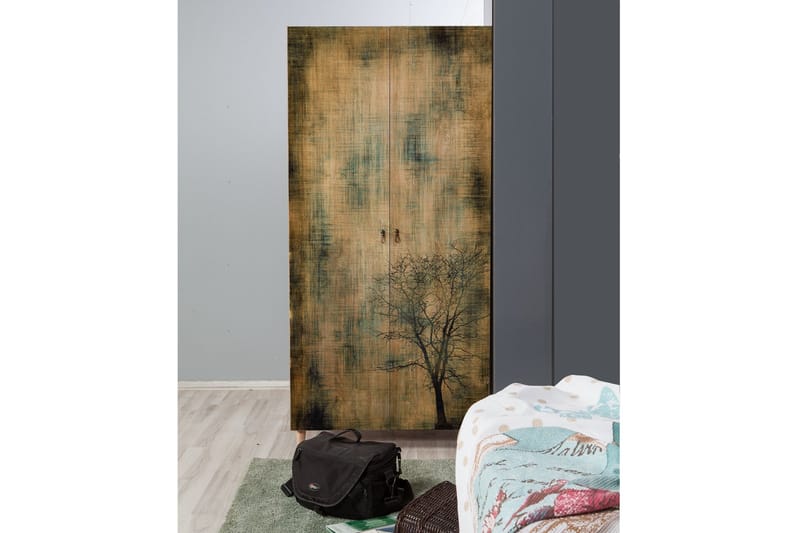 Vaatekaappi Dirk Puusiluetti - Vihreä/Ruskea - Säilytys - Vaatesäilytys - Vaatekaappi