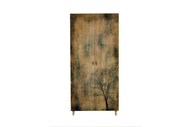 Vaatekaappi Dirk Puusiluetti - Vihreä/Ruskea - S äilytys - Vaatesäilytys - Vaatekaappi