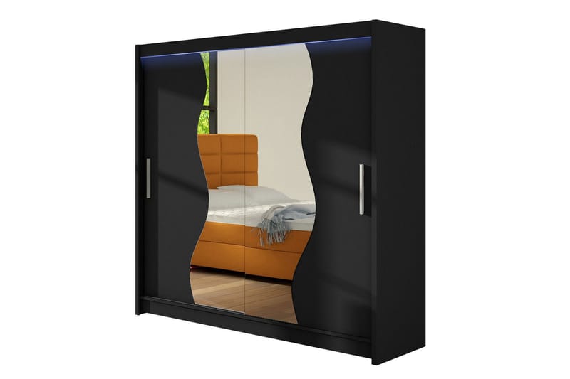 Vaatekaappi Douglas 180x57x215 cm, Musta/Peili/LED-valaistus