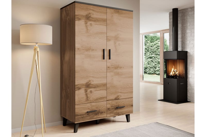 Vaatekaappi Dudley 110 cm - Luonnonväri/Musta - Säilytys - Vaatesäilytys - Vaatekaappi
