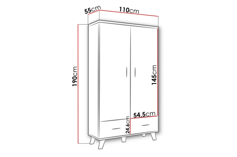 Vaatekaappi Dudley 110 cm - Luonnonväri/Musta - Säilytys - Vaatesäilytys - Vaatekaappi