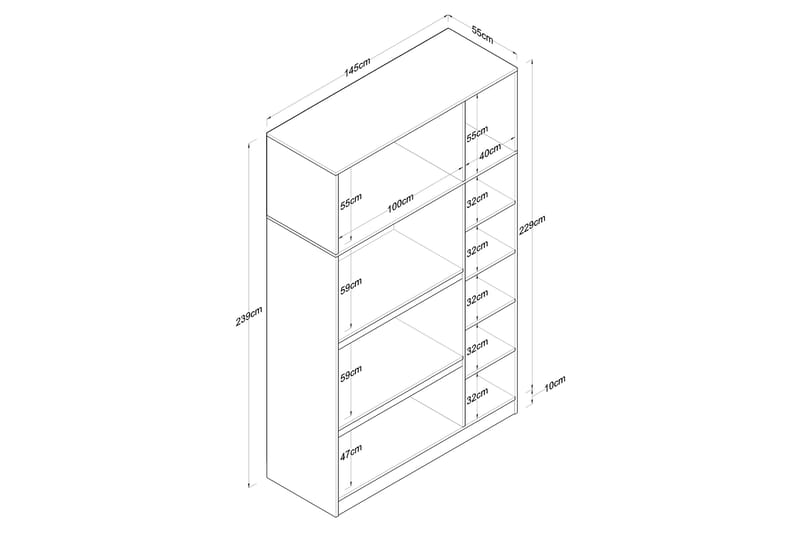 Vaatekaappi Farmdon 6 Kaappia 55x145 cm - Valkoinen - Säilytys - Vaatesäilytys - Vaatekaappi