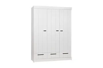 Vaatekaappi Floella 140 cm 3 ovea 3 laatikkoa - Valkoinen Mänty - Säilytys - Vaatesäilytys - Vaatekaappi