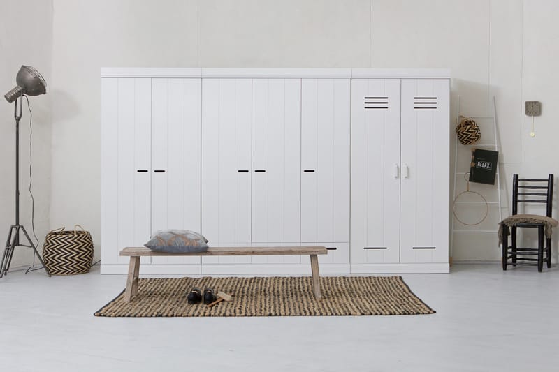 Vaatekaappi Floella 140 cm 3 ovea 3 laatikkoa - Valkoinen Mänty - Säilytys - Vaatesäilytys - Vaatekaappi