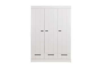 Vaatekaappi Floella 140 cm 3 ovea 3 laatikkoa - Valkoinen Mänty - Säilytys - Vaatesäilytys - Vaatekaappi
