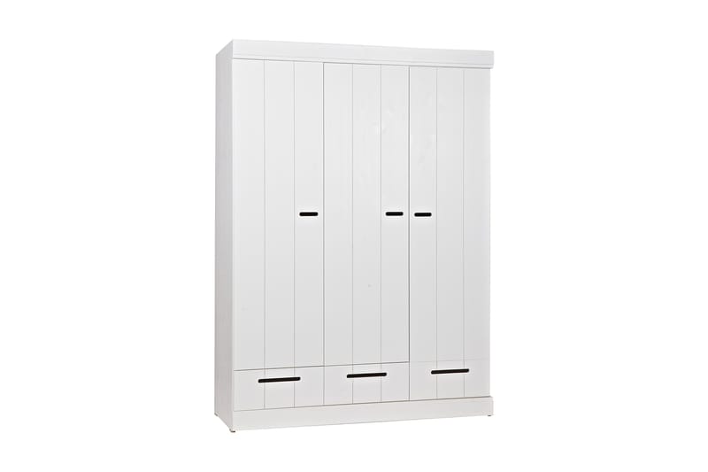 Vaatekaappi Floella 140 cm 3 ovea 3 laatikkoa - Valkoinen Mänty - Säilytys - Vaatesäilytys - Vaatekaappi