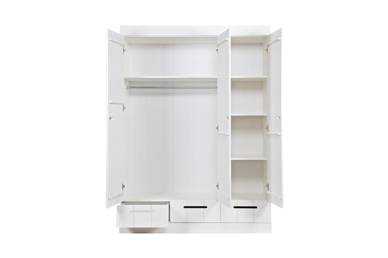 Vaatekaappi Floella 140 cm 3 ovea 3 laatikkoa - Valkoinen Mänty - Säilytys - Vaatesäilytys - Vaatekaappi