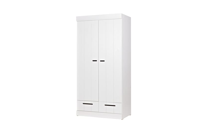 Vaatekaappi Floella 195 cm 2 ovea 2 laatikkoa - Valkoinen Mänty - Säilytys - Vaatesäilytys - Vaatekaappi