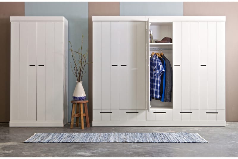 Vaatekaappi Floella 195 cm 2 ovea 2 laatikkoa - Valkoinen Mänty - Säilytys - Vaatesäilytys - Vaatekaappi