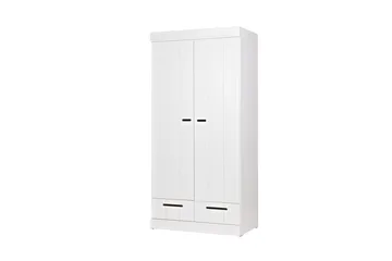 Vaatekaappi Floella 195 cm 2 ovea 2 laatikkoa - Valkoinen Mänty - Säilytys - Vaatesäilytys - Vaatekaappi