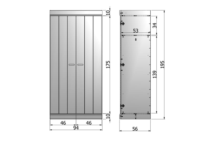 Vaatekaappi Floella 94 cm 2 ovea - Valkoinen Mänty - Säilytys - Vaatesäilytys - Vaatekaappi