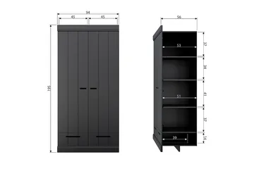 Vaatekaappi Floella 94x53 cm 2 ovea - Mänty/Musta - Säilytys - Vaatesäilytys - Vaatekaappi