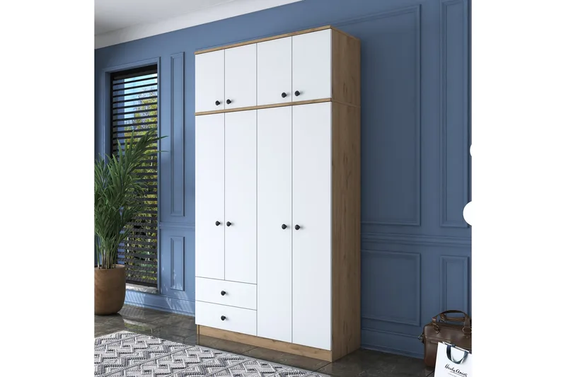 Vaatekaappi Goianira 120 cm, Pähkinä/Valkoinen