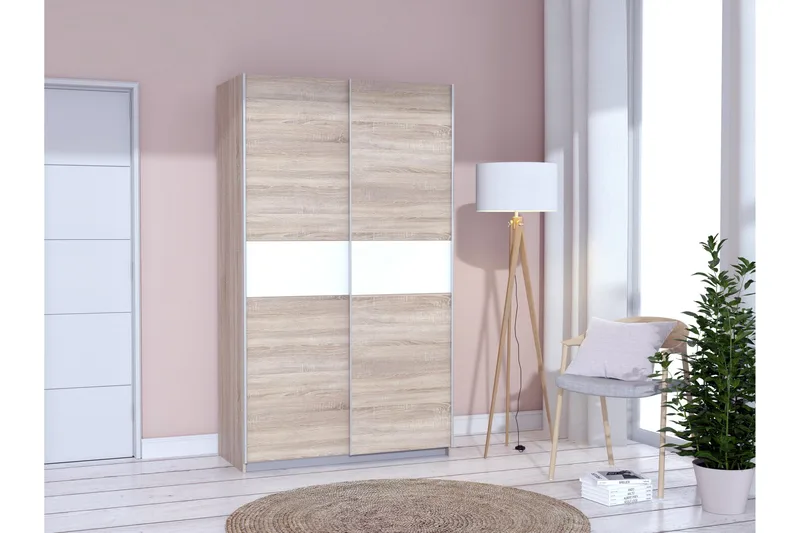 Vaatekaappi Grassle 62x121 cm, Valkoinen/Ruskea/Harmaa