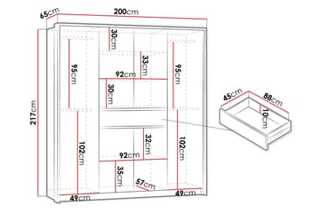 Vaatekaappi Karaga peilillä 200 cm - Valkoinen - Säilytys - Vaatesäilytys - Vaatekaappi