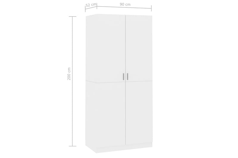 Vaatekaappi korkeakiilto valkoinen 90x52x200 cm lastulevy - Valkoinen - Säilytys - Vaatesäilytys - Vaatekaappi
